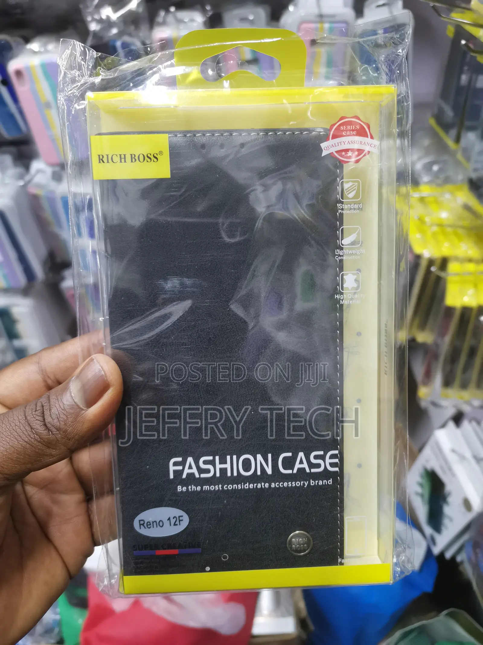 Haoye Oppo Reno 12f Richboss Leather Flip Case -Black