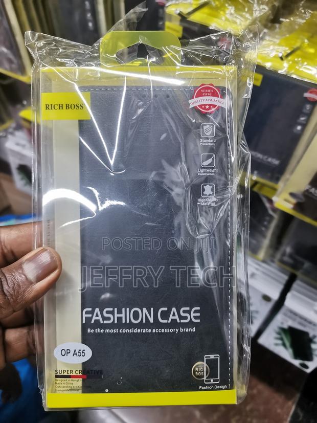 Hualubro Richboss Flip Leather Case for Oppo A55 Folio-Black - main view