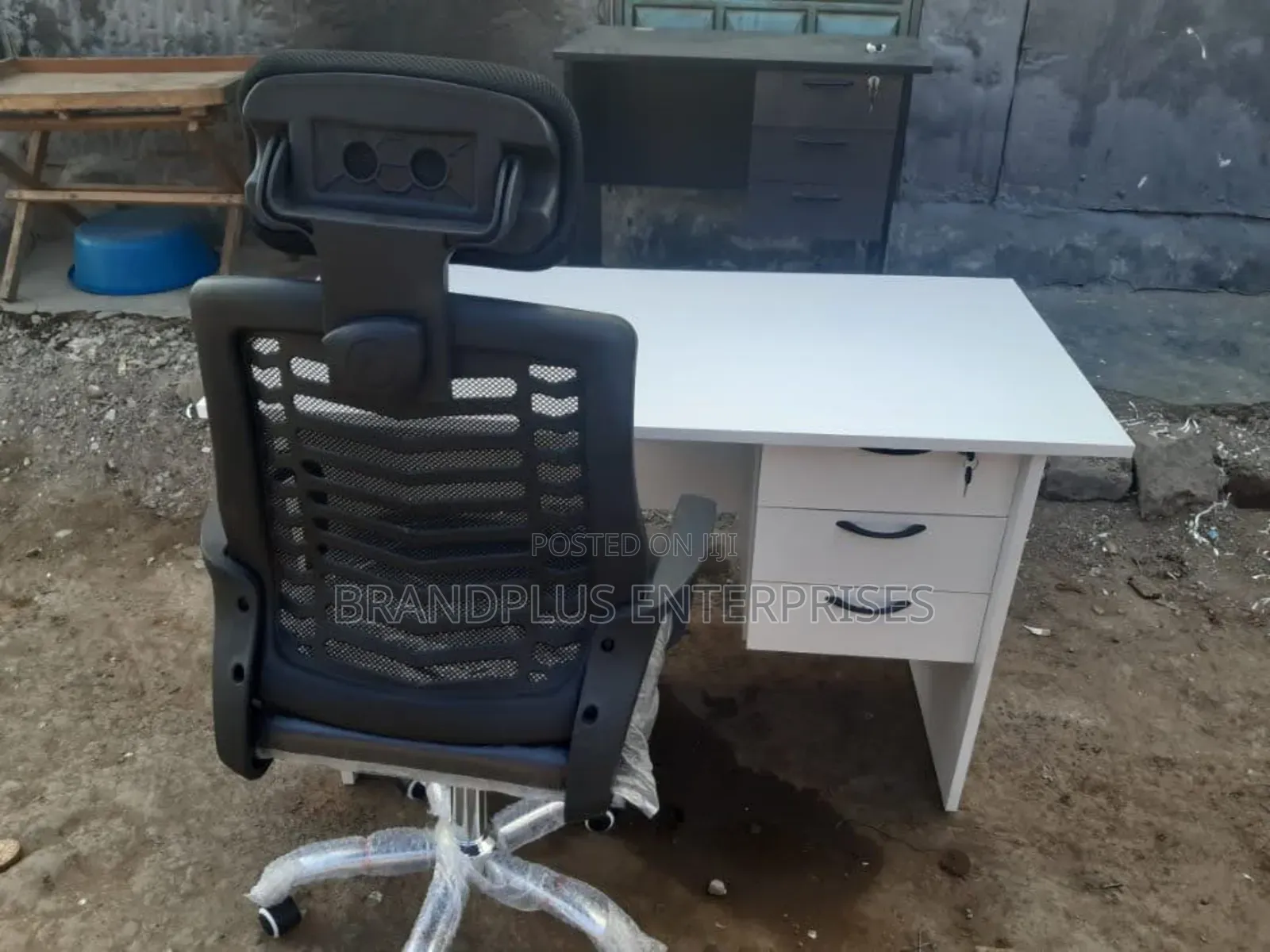 Office Desk And Secretarial Headrest Chair
