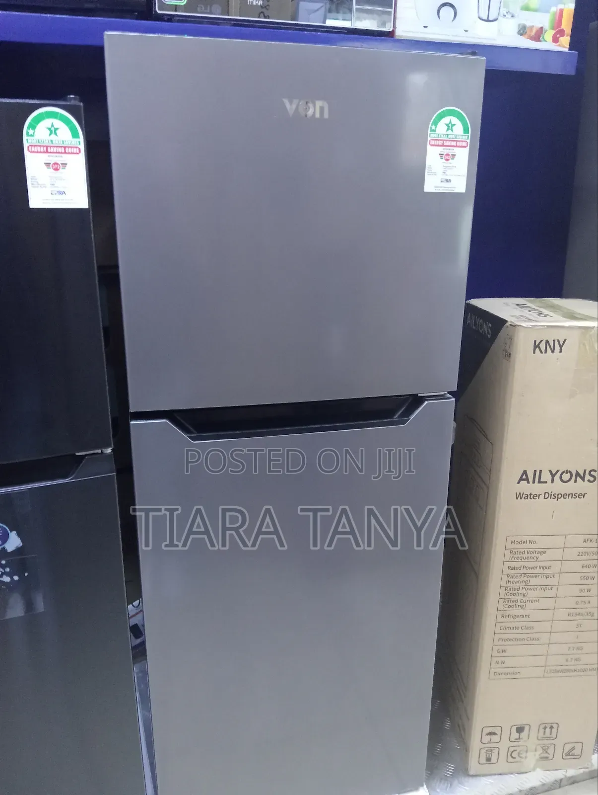 Von Vart 25nhs Double Door Fridge 220 Litres Silver