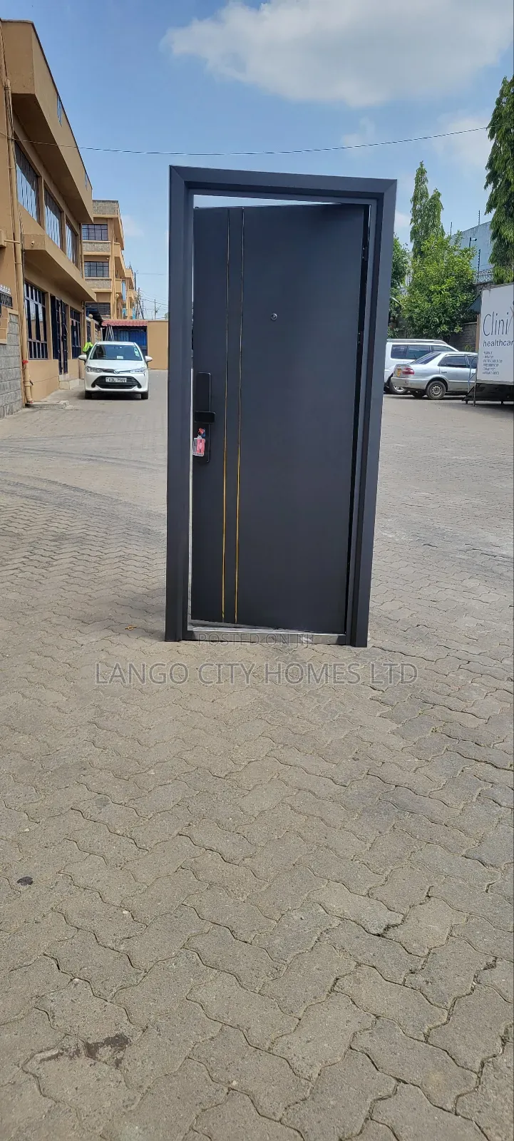 Single Steel Door- Grey With Gold Accessories