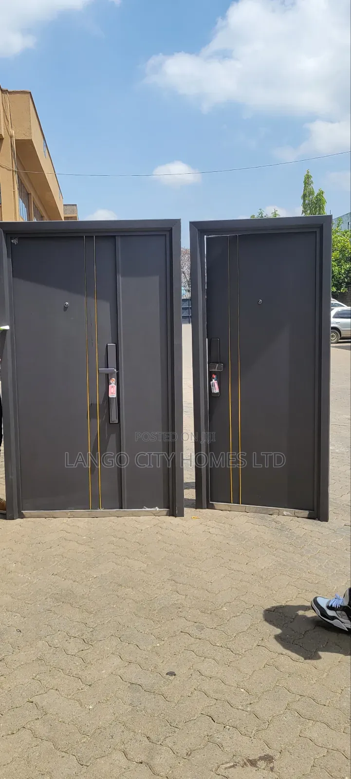 Single Steel Door- Grey With Gold Accessories