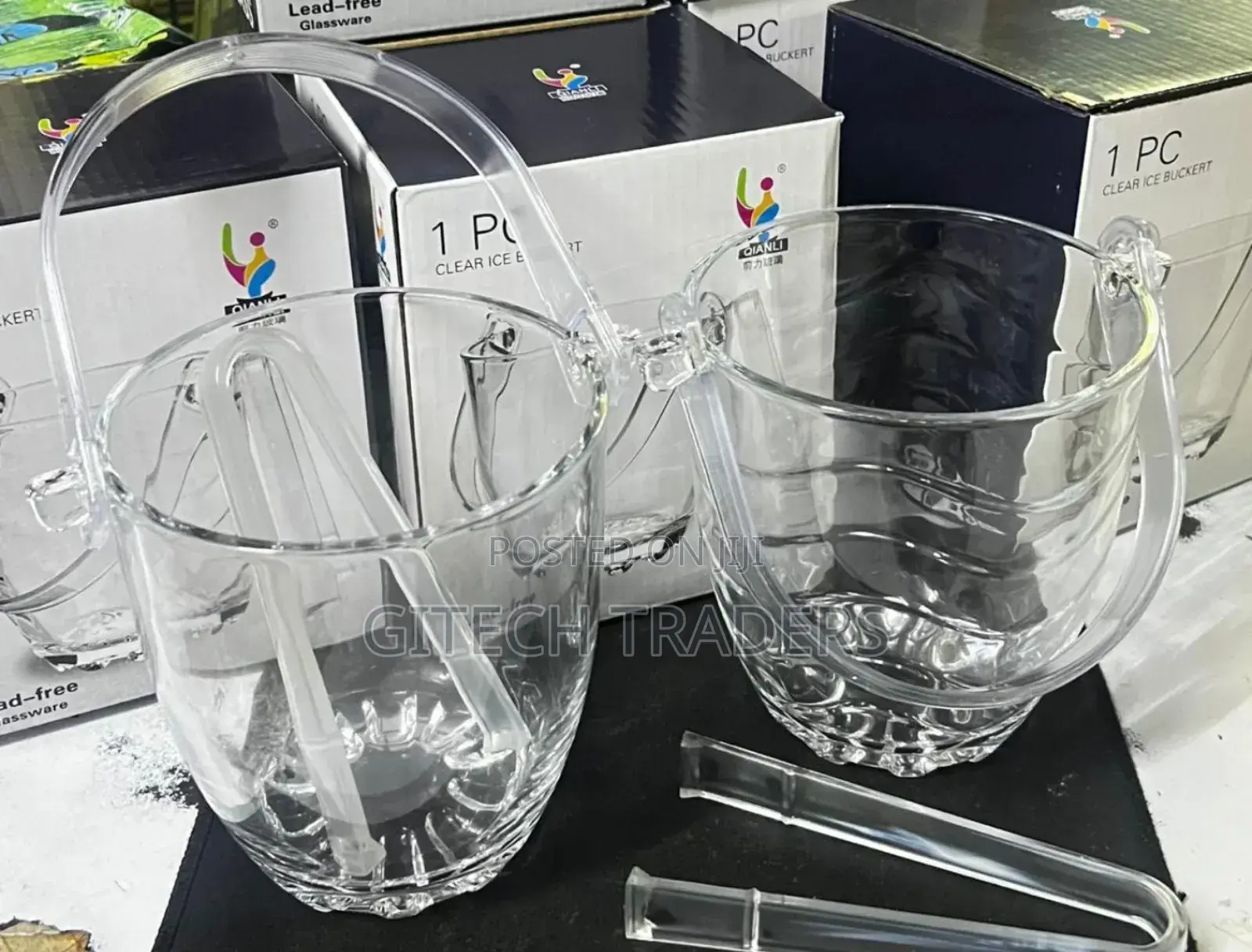 800 Ml Glass Ice Buscket +Tong 12 Cm