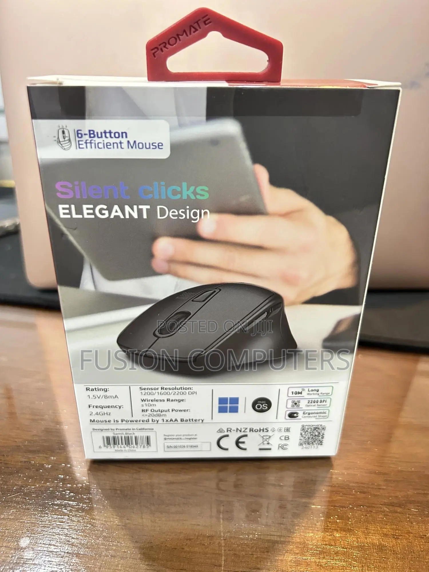 Promate 2200 Dpi Silent Click Ergonomic Wireless Mouse