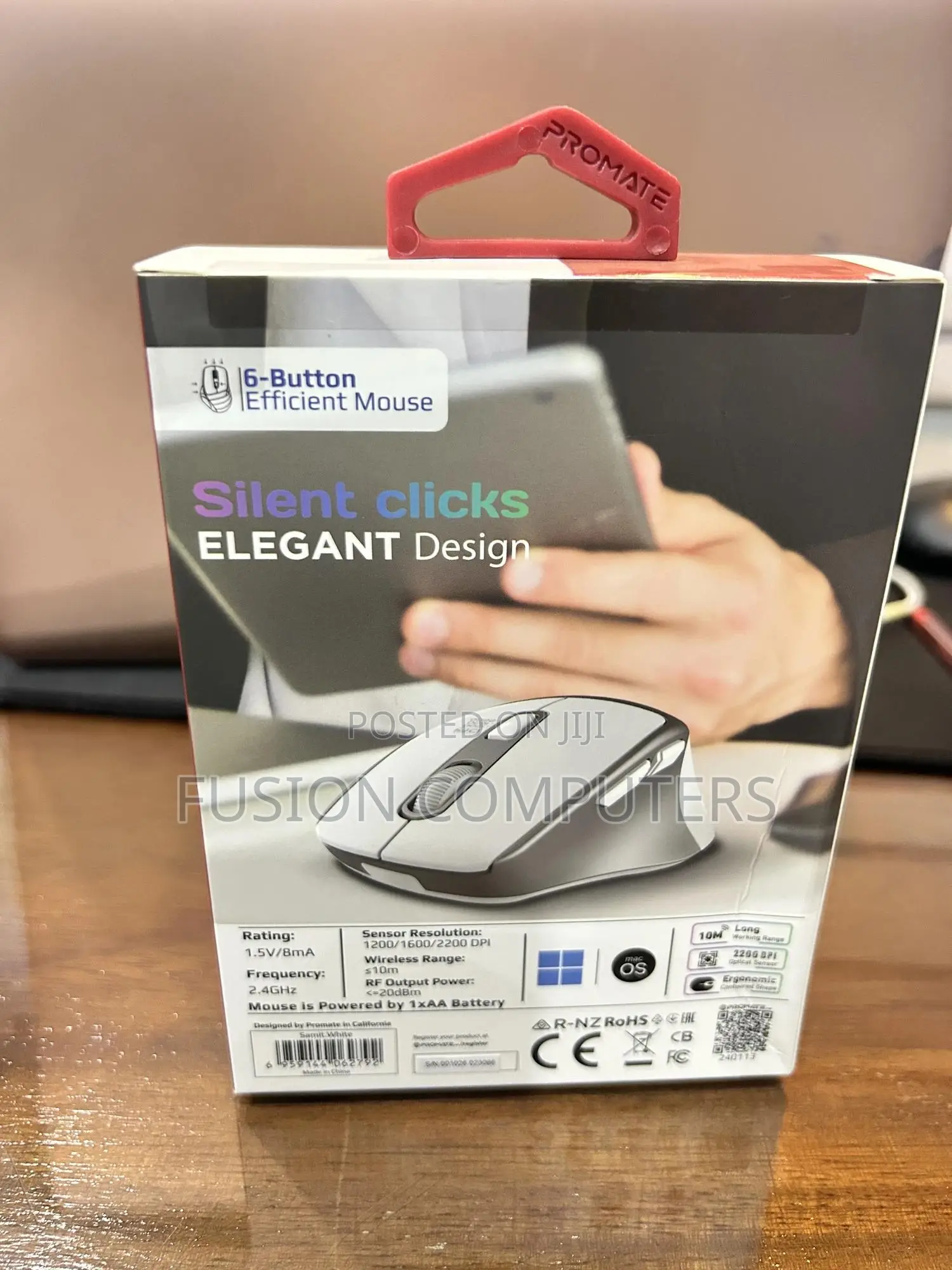 Promate 2200 Dpi Silent Click Ergonomic Wireless Mouse