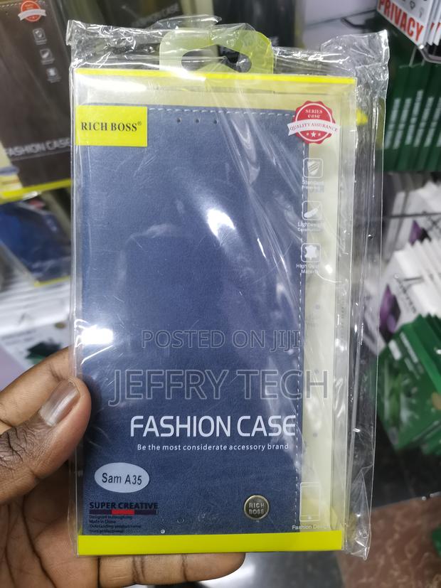 Retro Samsung Galaxy A35 Richboss Flip Leather Case -Blue - main view