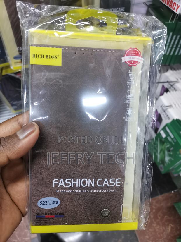 Konga Richboss Leather Flip Case for Galaxy S22 Ultra-Brown - main view