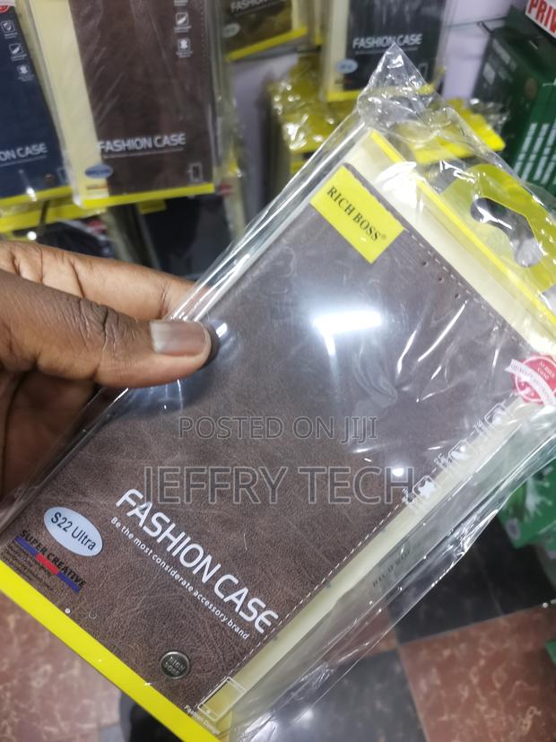 Konga Richboss Leather Flip Case for Galaxy S22 Ultra-Brown - thumbnail 2