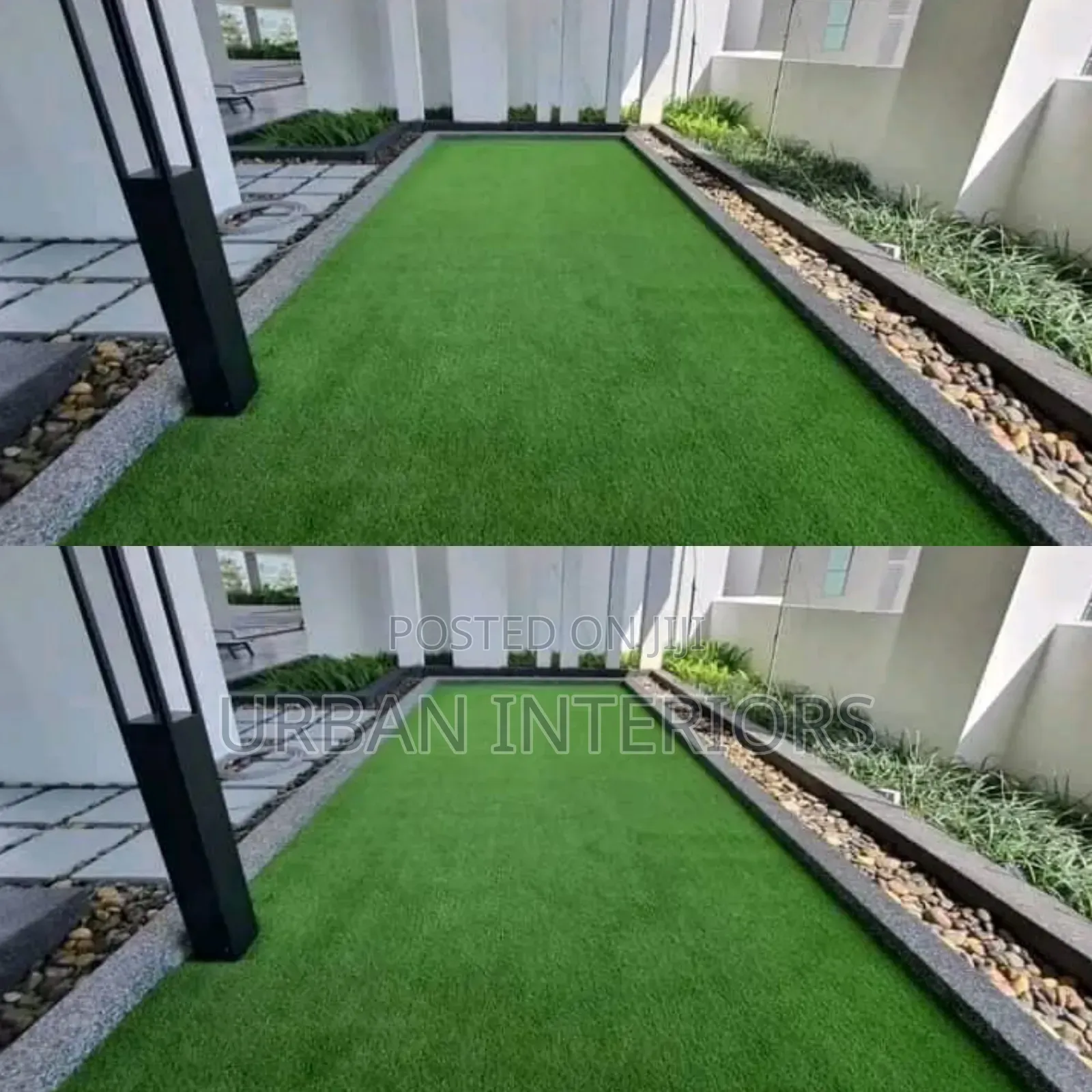 Rooftop Grass Carpet. Decored With Side Pebbles