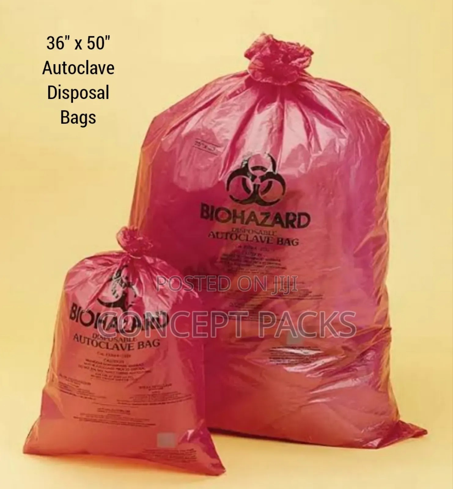 50pc Biohazard Waste Bags 36"X50" Extra Extra Large(80-120l)