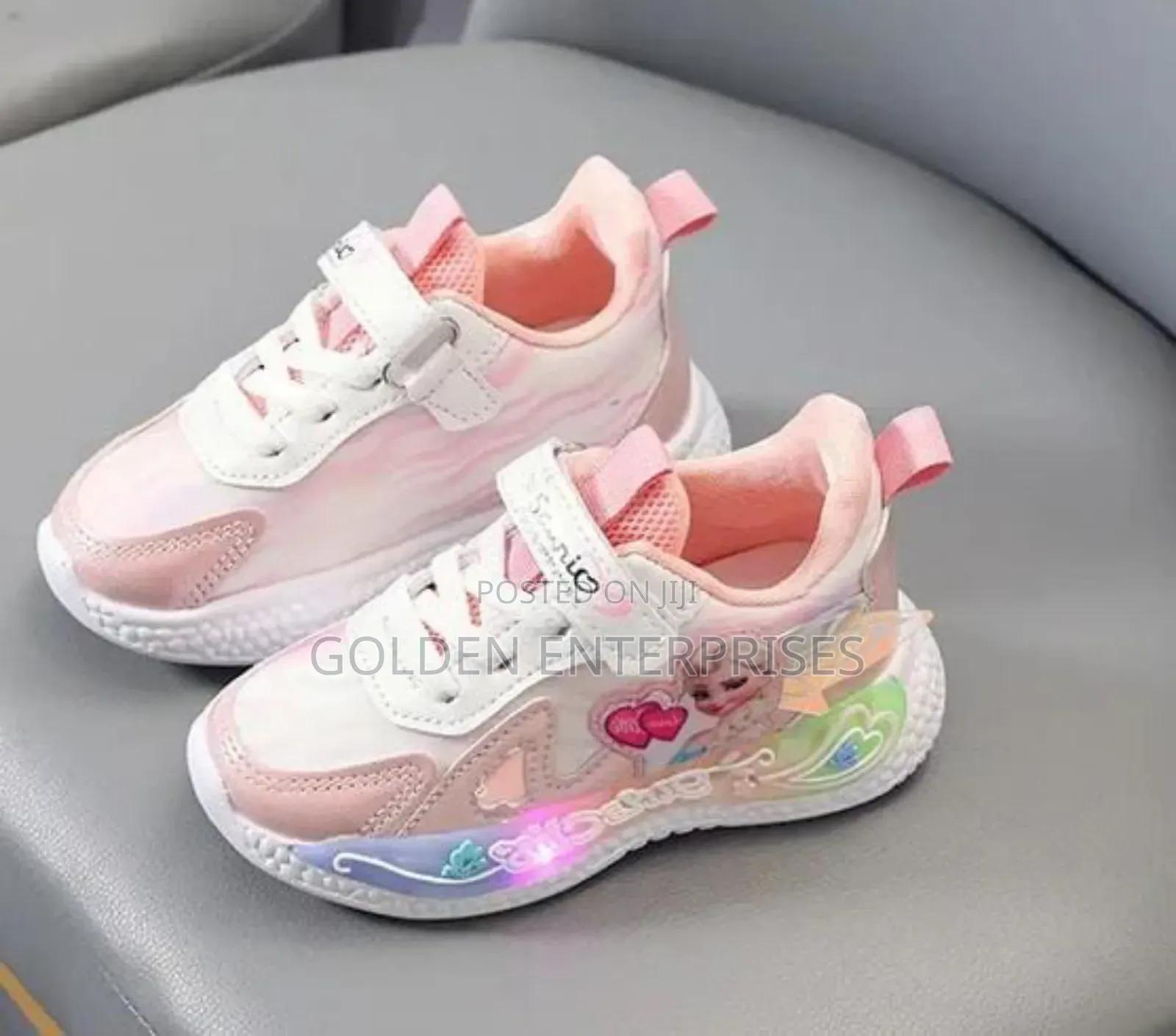 Pink Cute Girls Elsa Sneakers With Lights 21-30