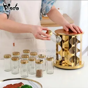 Rotating Led Spice Rack With 12 Spice Jars