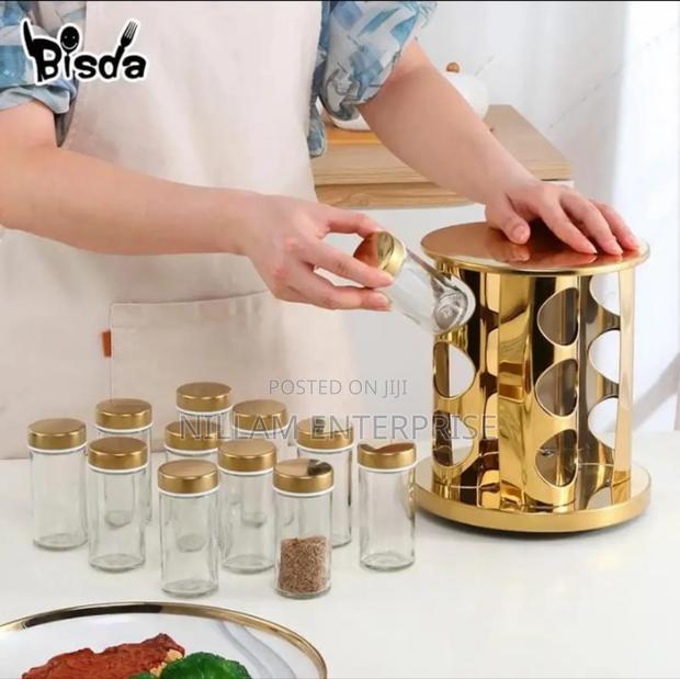 Rotating Led Spice Rack With 12 Spice Jars - thumbnail 4