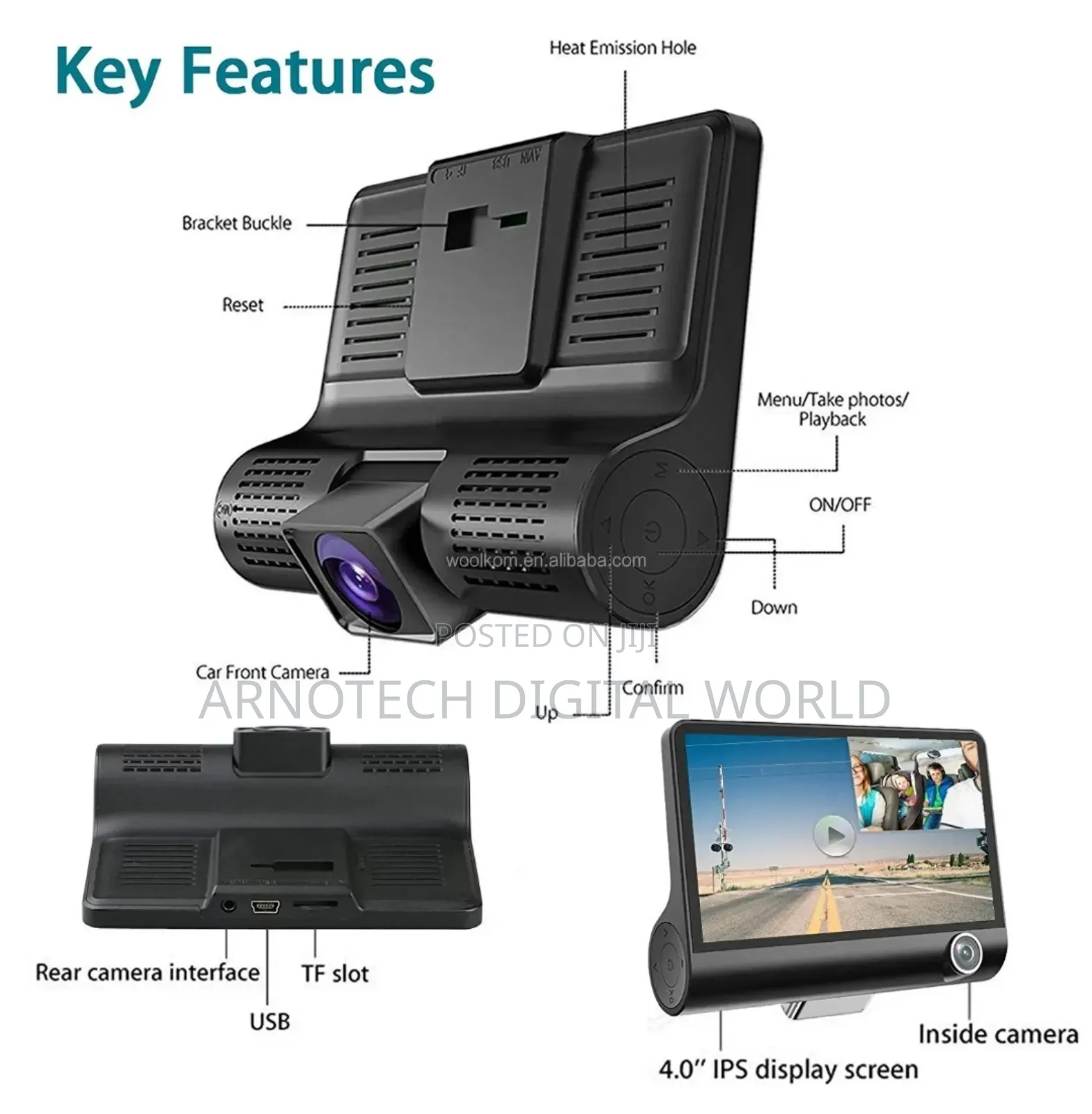 1080p Full Hd Dash Cam With 3lens