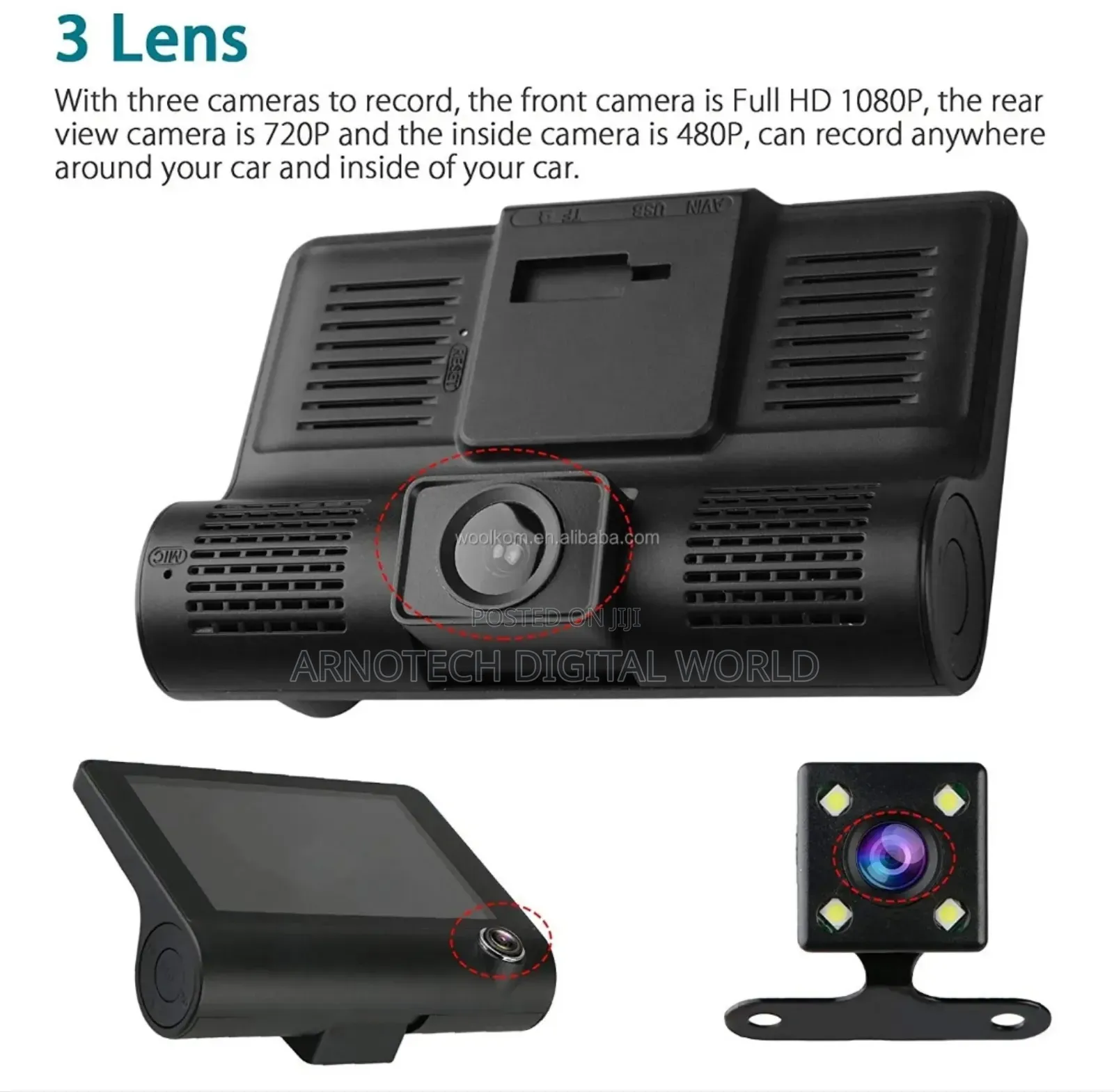 1080p Full Hd Dash Cam With 3lens