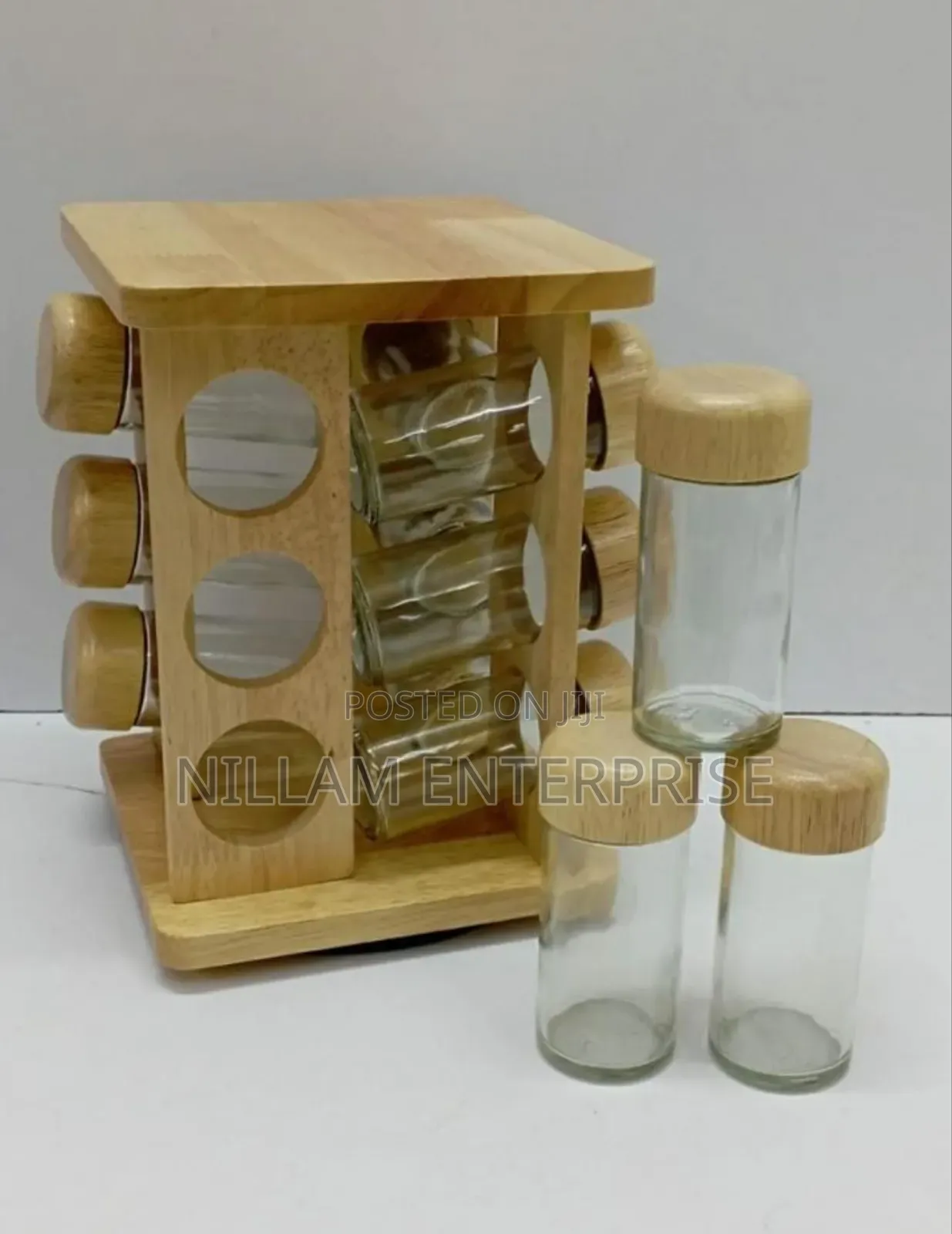 Rotating Bamboo Spice Rack +Jars