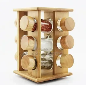 Rotating Bamboo Spice Rack +Jars