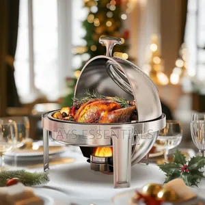 6l Round Silver Roll Top Chaffing Dish Food Warmer