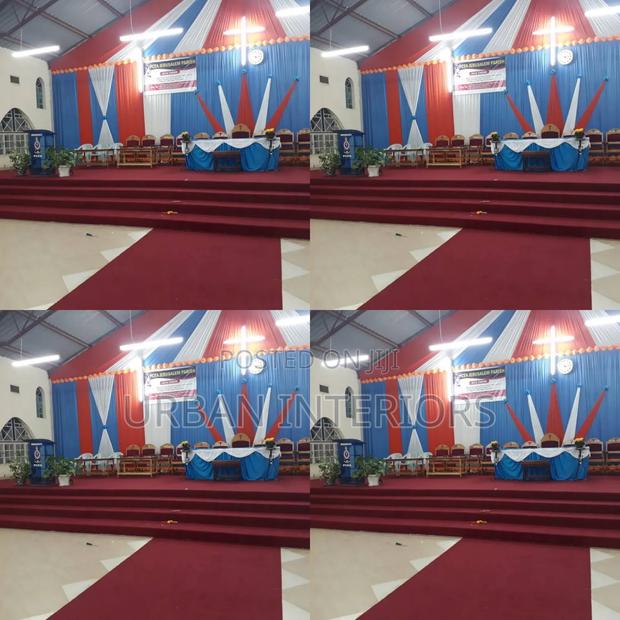 Church Altar Carpets. Maroon Wide Altar Installation