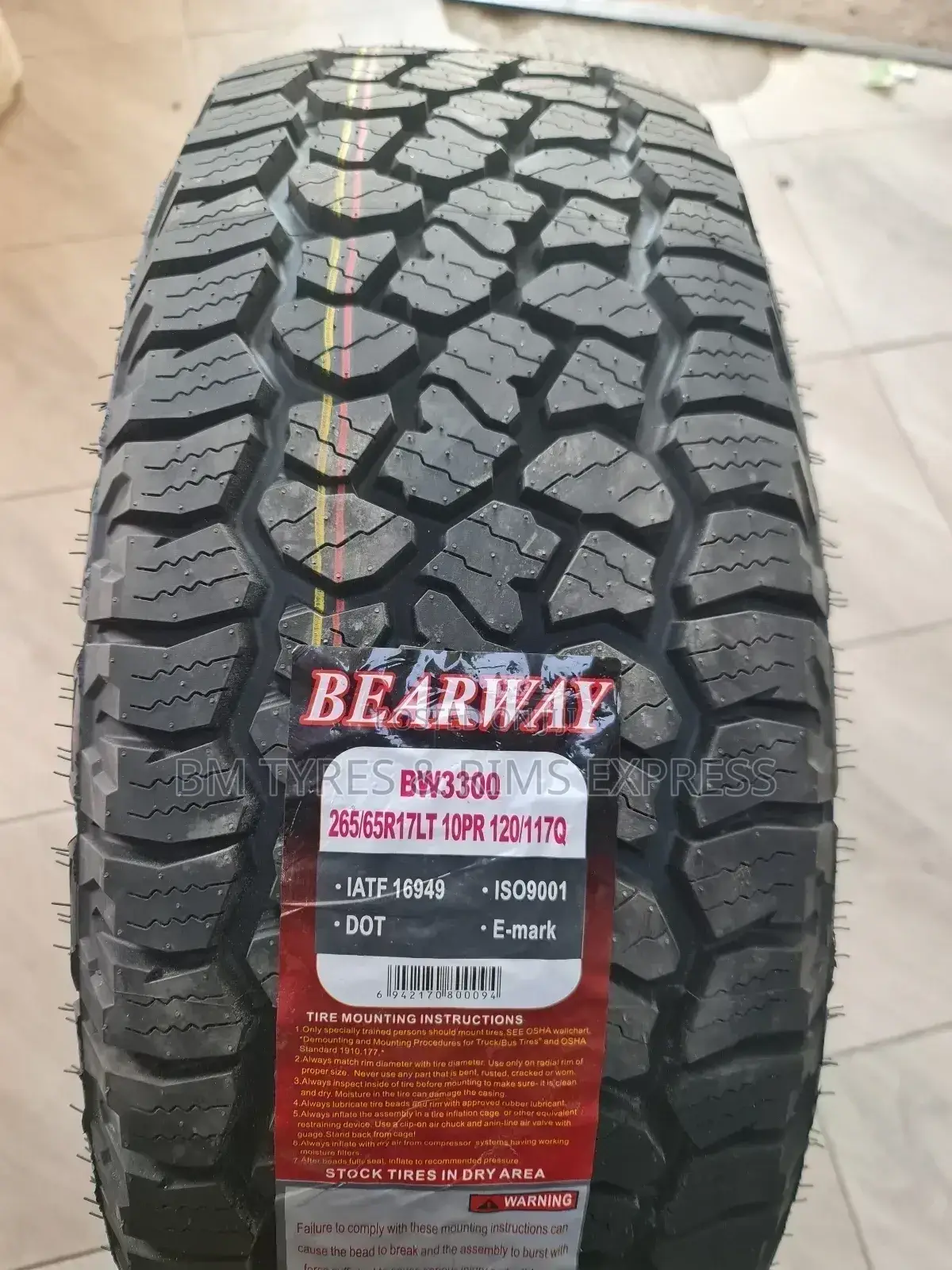 265 /65 R17 Lt (10ply) Bearway. A/T.