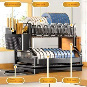 2-Tier Kitchen Dish Rack With Drain Tray