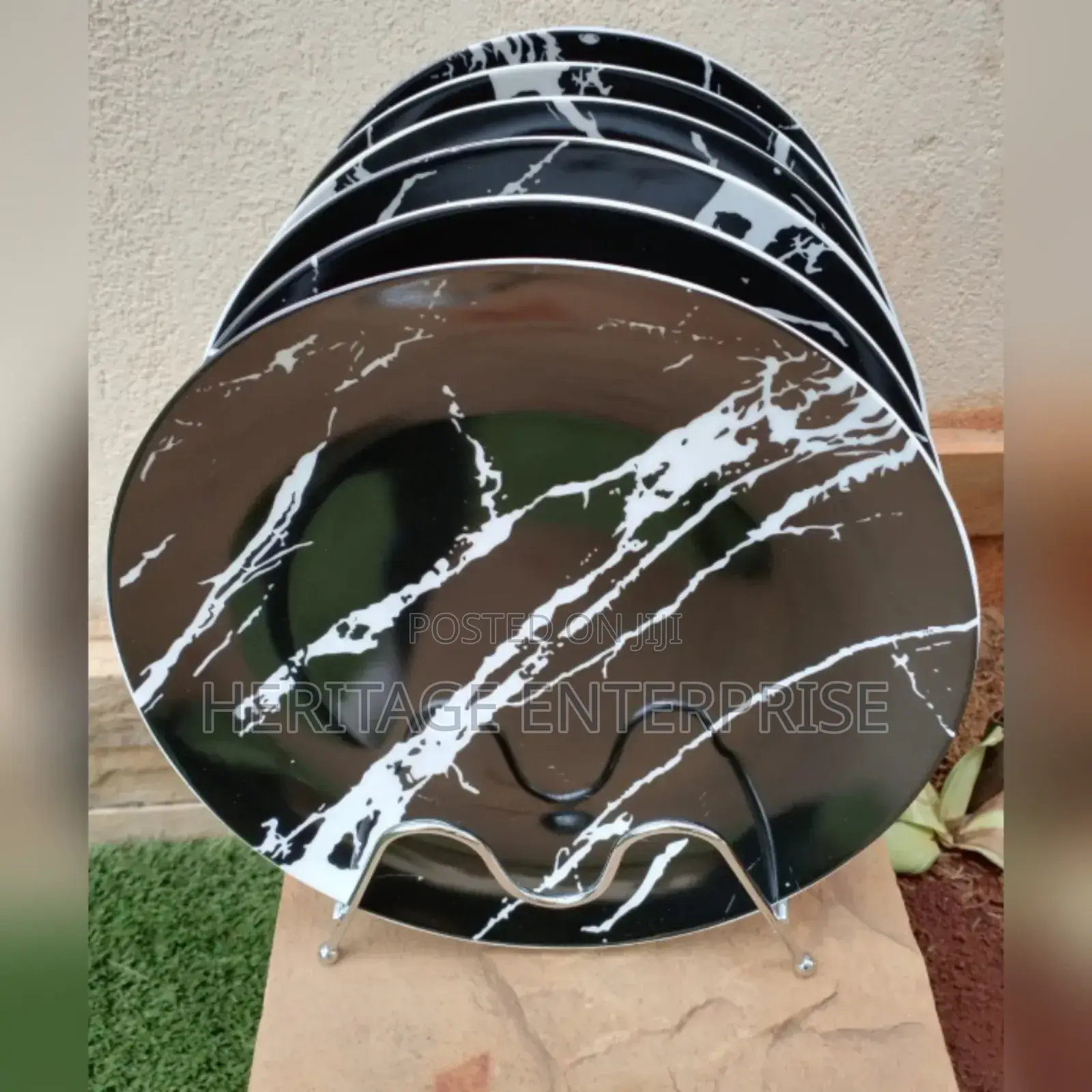 6 Pc Ceremic Plates Marble Black