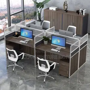 Workstations: Contemporary 4-Person Desk With Privacy Panel