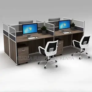 Workstations: Contemporary 4-Person Desk With Privacy Panel