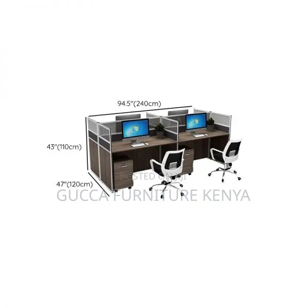 Workstations: Contemporary 4-Person Desk With Privacy Panel