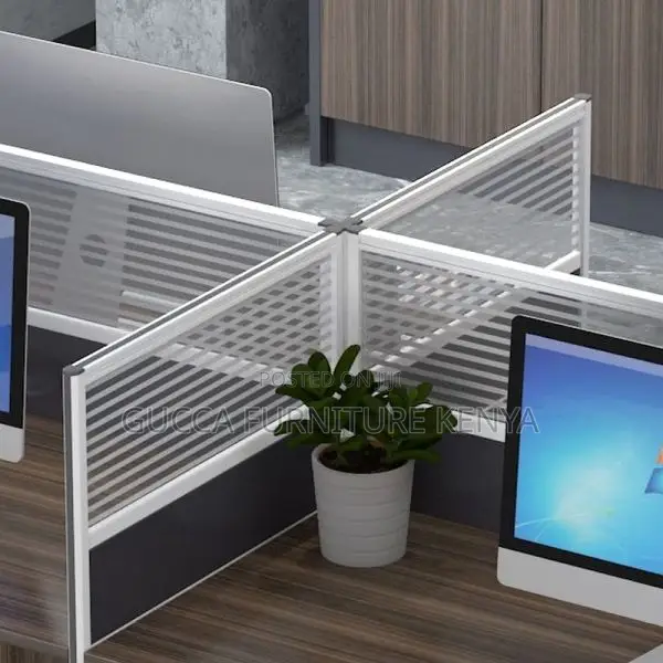 Workstations: Contemporary 4-Person Desk With Privacy Panel