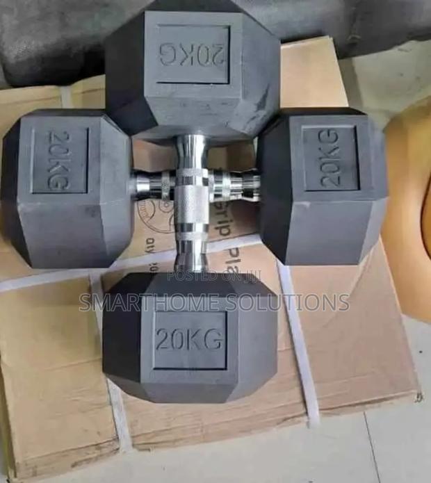 20kg(Hexagon Shaped) Rubber Dumbbells - main view