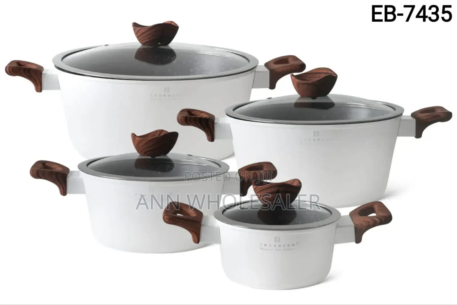 White Edenberg 8 Pieces Nonstick Cookware Set