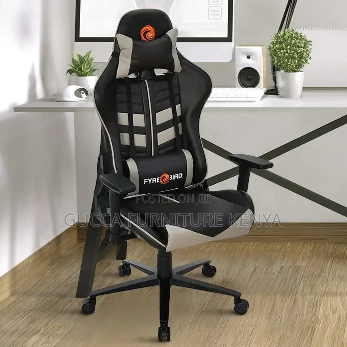 Office Chairs: Leather Gaming Chair in Brown Beige Colour