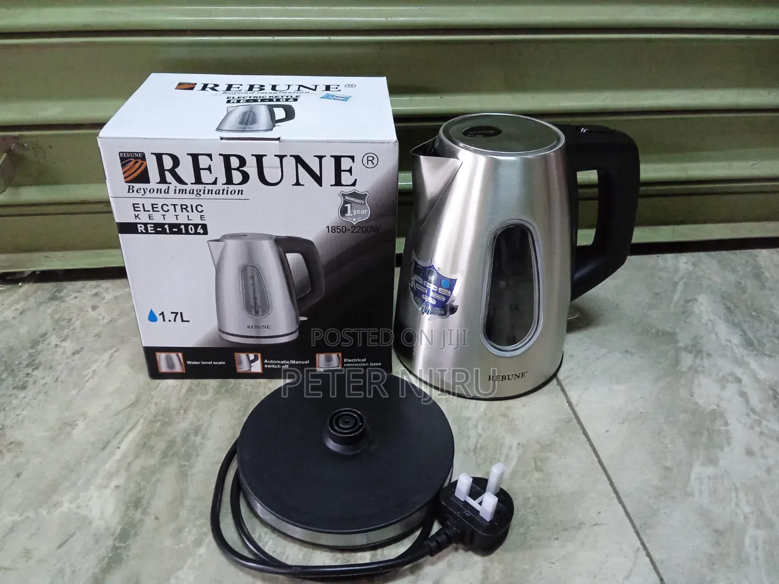 *Rebune 1.7 Litres Metallic Electric Kettle With Plastic