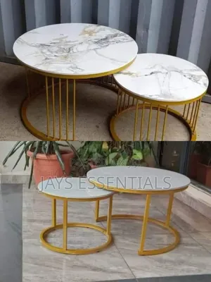 2pc Luxury Marble Table Top Nesting Tables