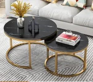 2pc Nesting Wooden Coffee Tables (Marble Effect)