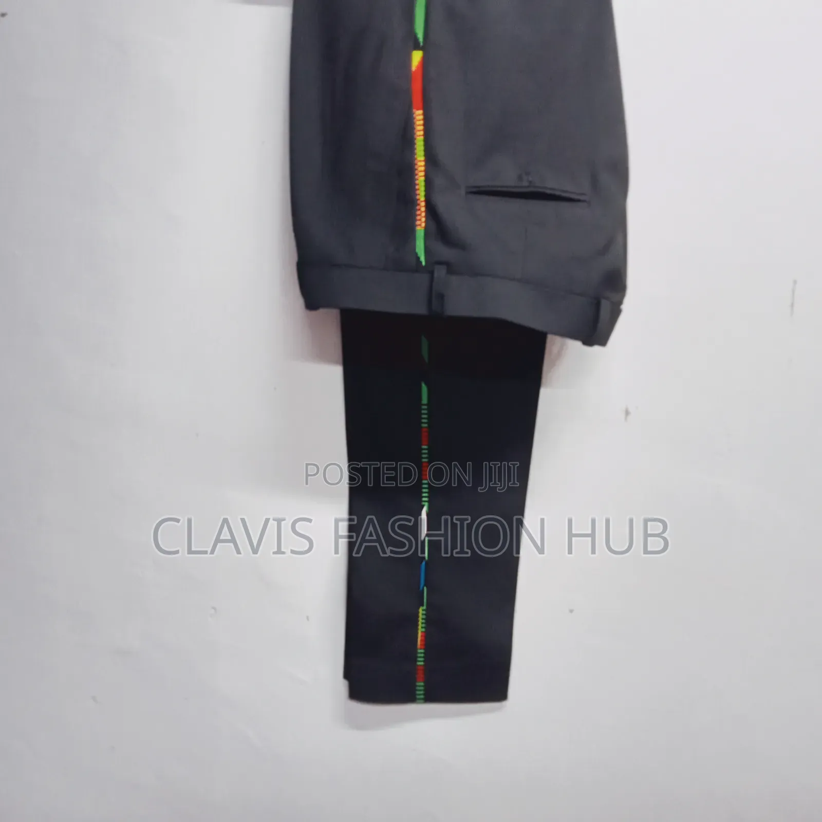 Black Pants With Kitenge Details on the Side