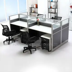 Workstations:4-Seater Office Gray White Office Workstation