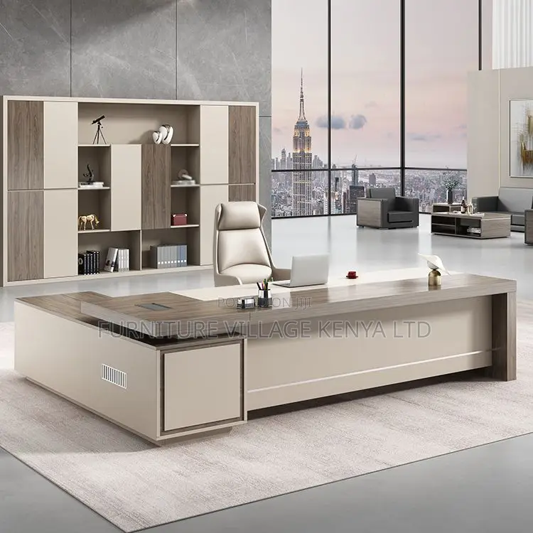 Office Tables:Luxury 160cm L-Shaped Wood Curved Office Desk