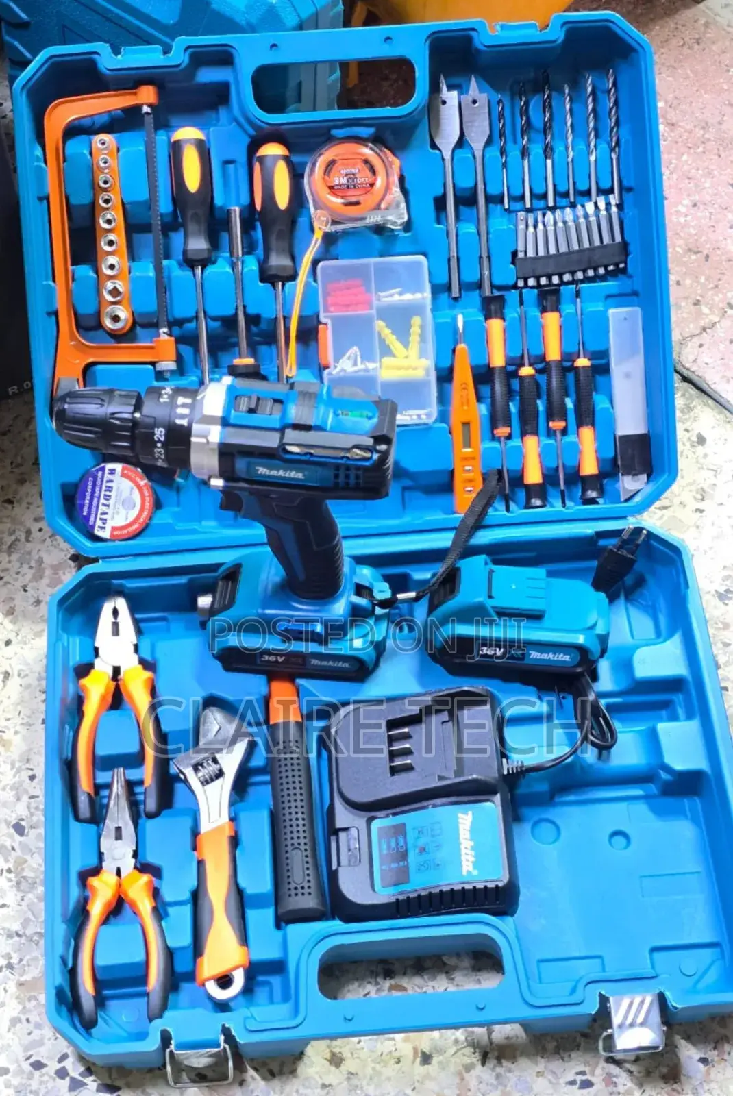 Makita Cordless Drill 47pc Tool Set 36v With 2 Batteries