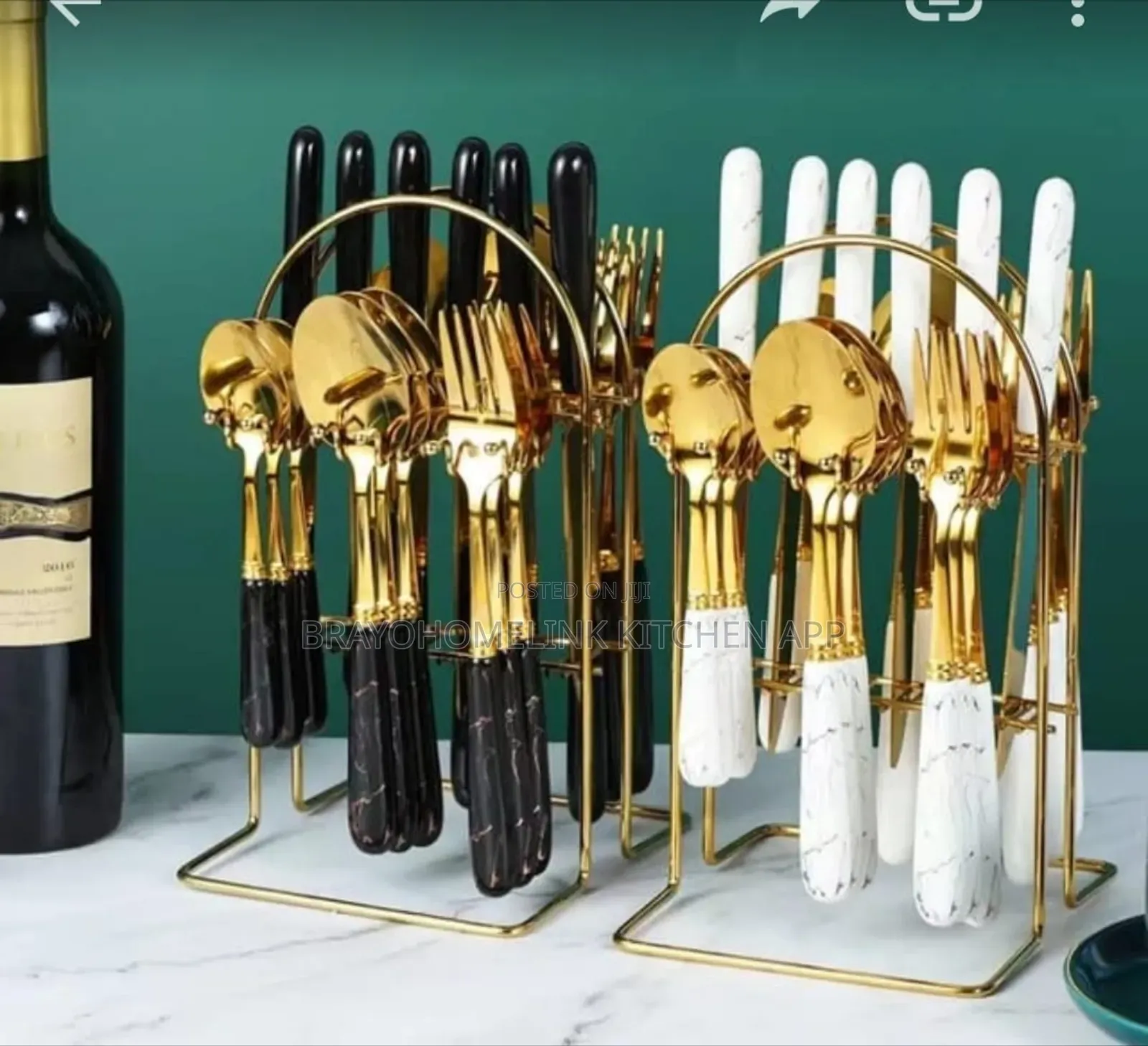24 Pieces Marble Gold Cutlery Set