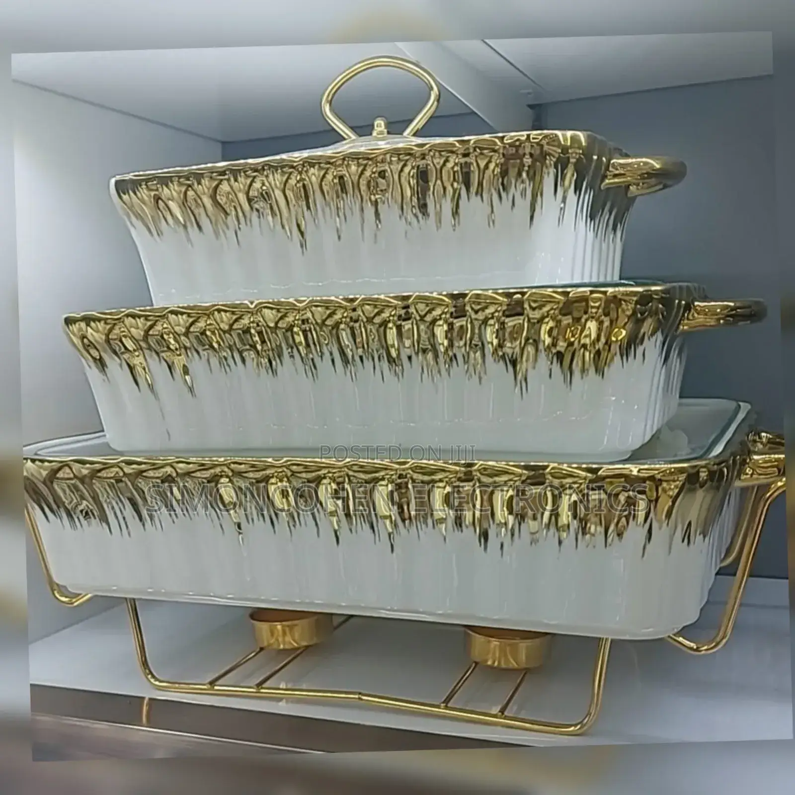 3pcs White Gold Ceramic Chaffing Dish