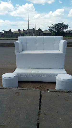 White Pedicure Chair With Armrest and 2 Puff - main view