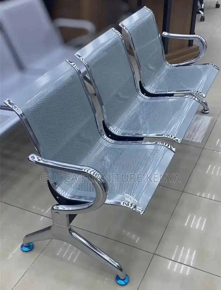 Benches: Silver Armrest 3-Seater Office Waiting Bench