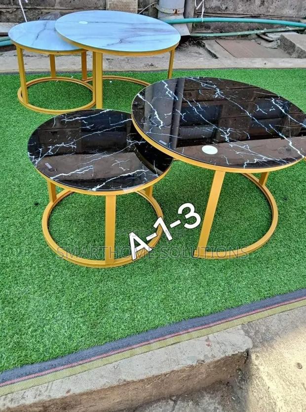 Marble Table!Round Nesting Twin Table With Marble Effect - main view