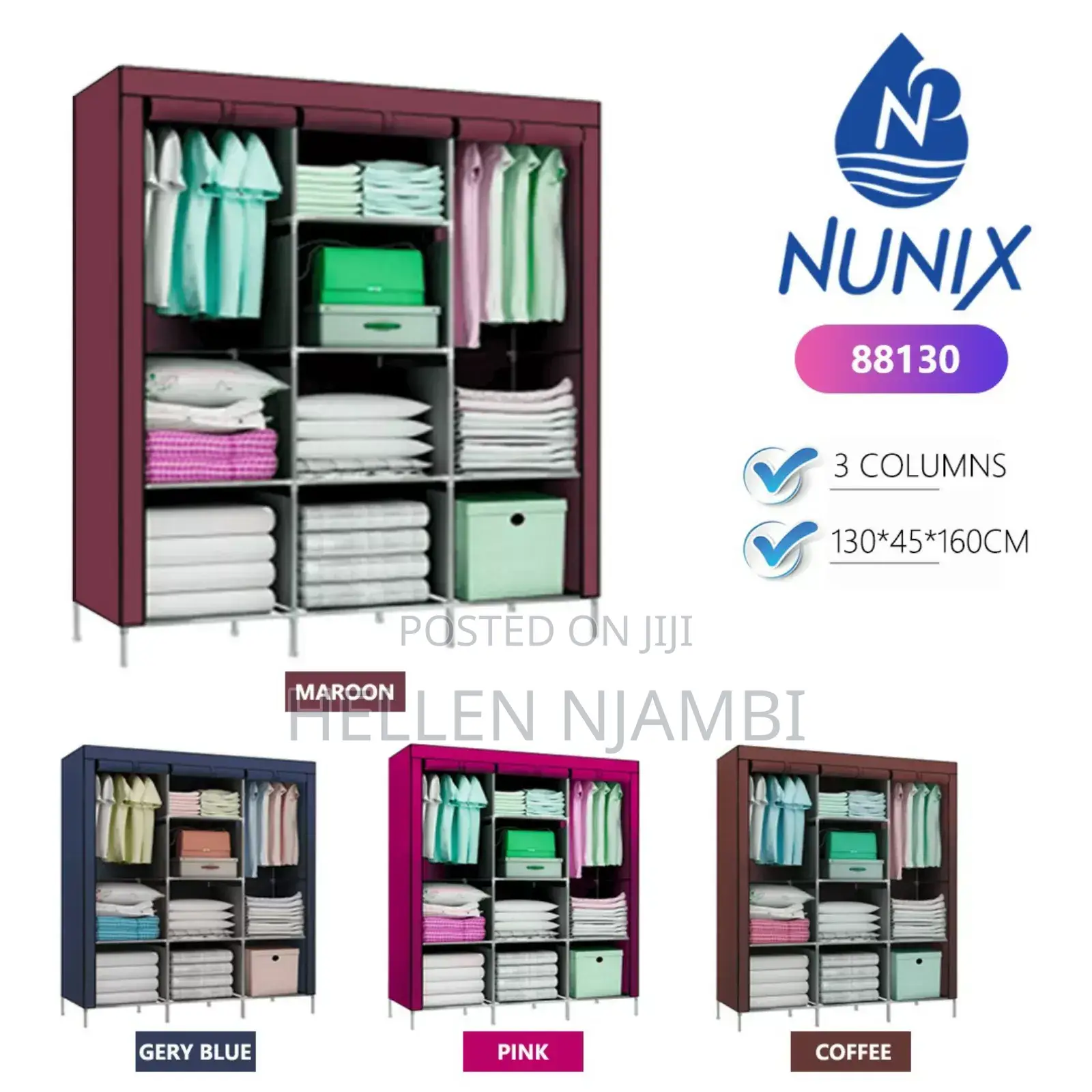 3-Column Portable Metallic Wardrobe