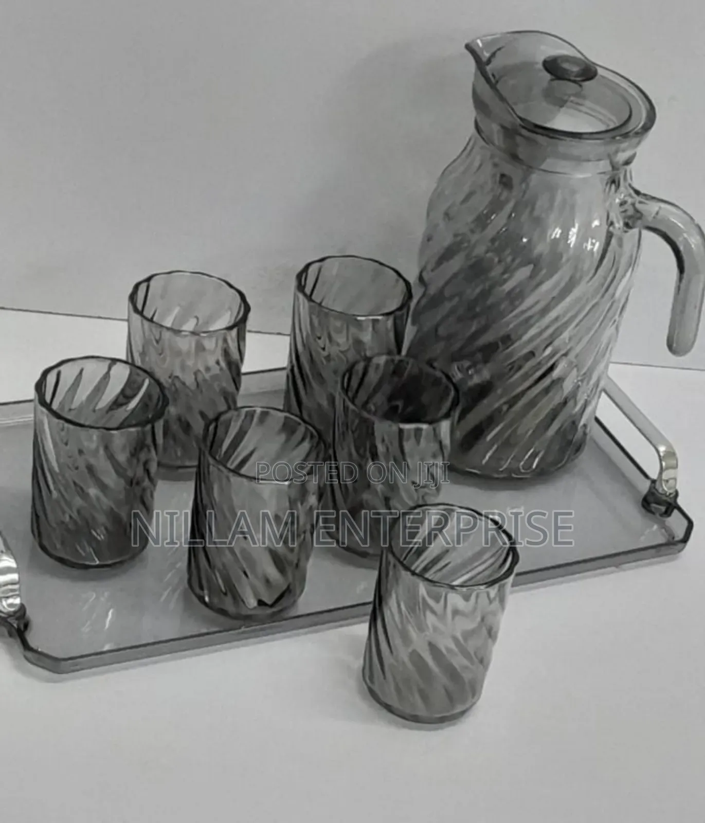 Glass Jug With Glasses + Tray