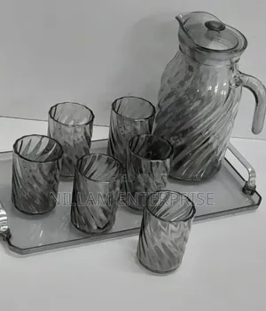 Glass Jug With Glasses + Tray