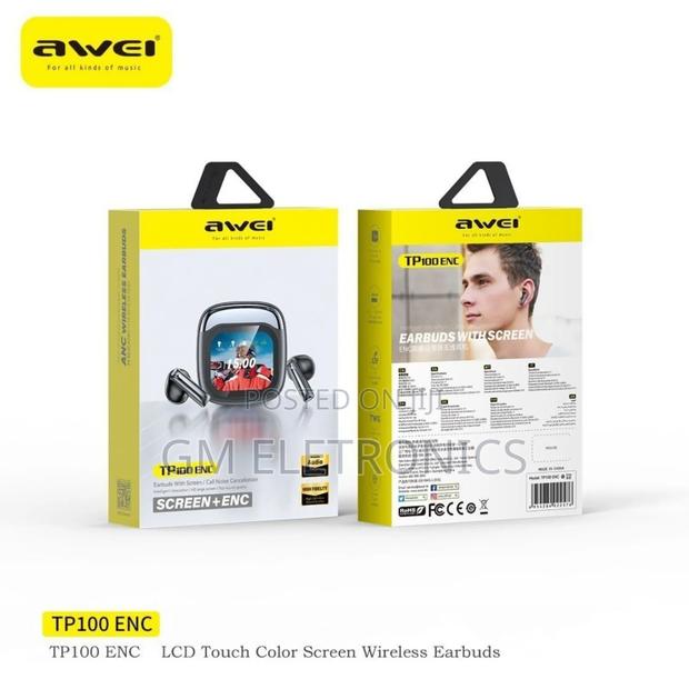 Original Awei Tp100 Enc Earbuds With Touch Screen-Black - thumbnail 3