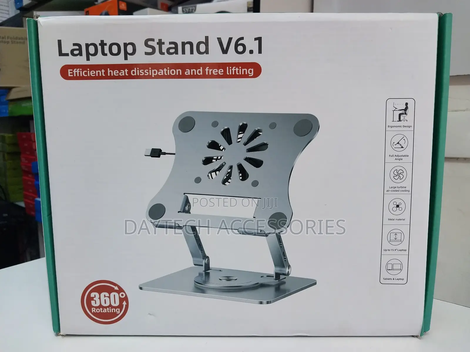Metal Laptop Stand With Cooling Fan and 360° Rotating Base
